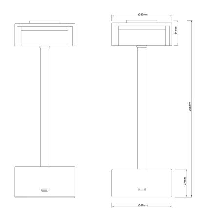 Globo - LED Zatemnitvena polnilna namizna svetilka na dotik LED/2,5W/3,7V 2700/4000/6500K 1800mAh mat krom