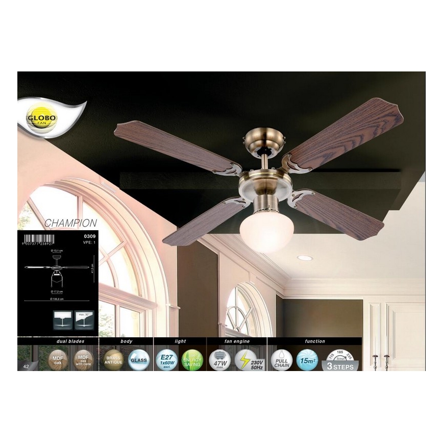 Globo - Stropni ventilator 1xE27/60W/230V