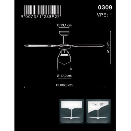 Globo - Stropni ventilator 1xE27/60W/230V