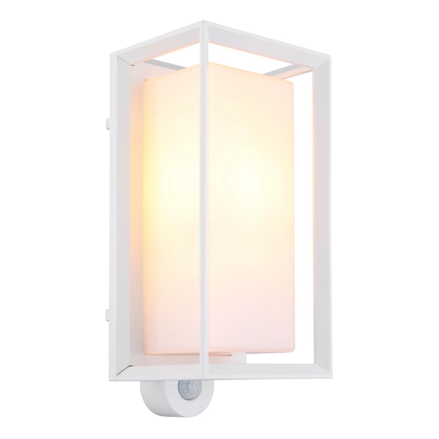 Globo 31982WS - Zunanja stenska svetilka s senzorjem LOGANA 1xE27/60W/230V IP44 bela