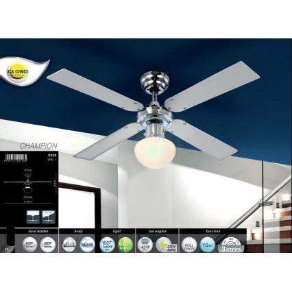 GLOBO 0330 - Stropni ventilator CHAMPION 1xE27/60W/230V