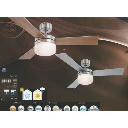 GLOBO 0333 - Stropni ventilator ALANA 2xE14/40W/230V