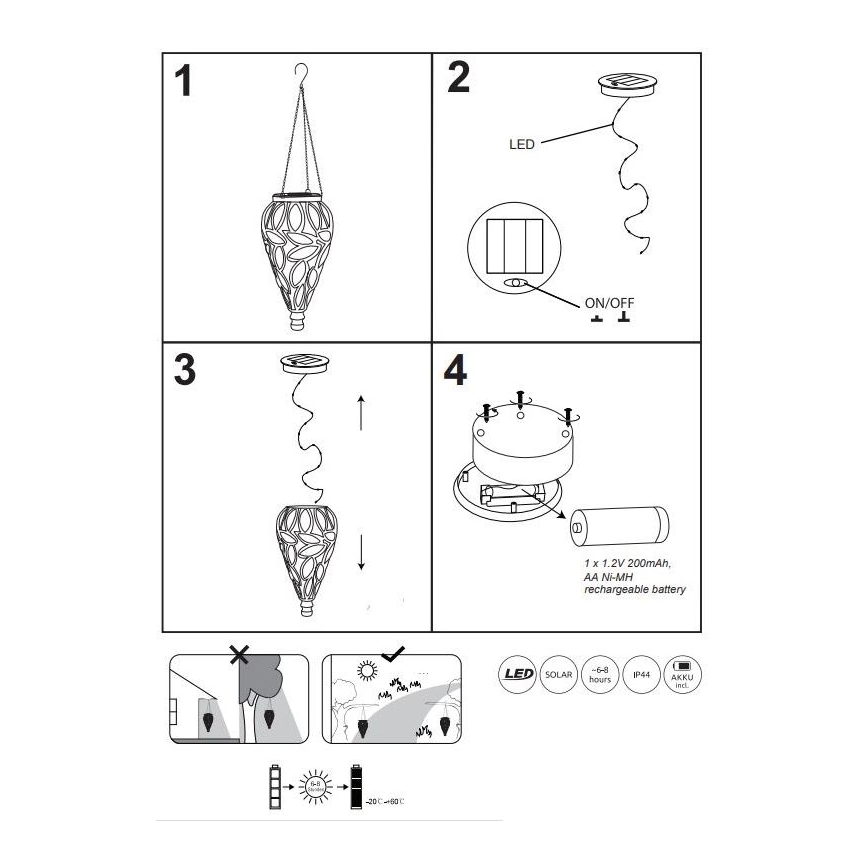 Globo - LED Solarna svetilka LED/0,9W/3,2V IP44 200 mAh prozorna