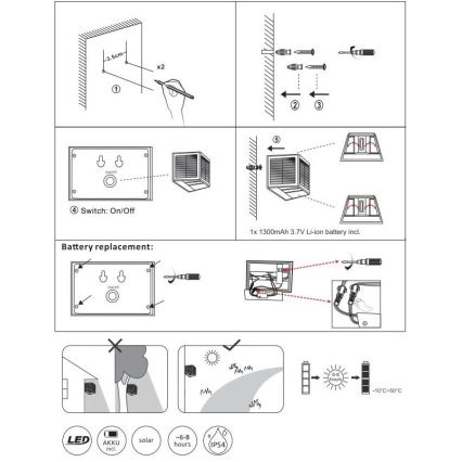 Globo - LED Solarna svetilka LED/6W/3,2V 3000K IP54 1300 mAh