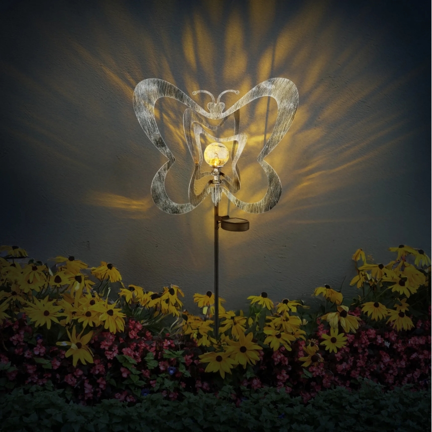 Globo - LED solarna svetilka LED/3V IP44 300 mAh srebrn metulj