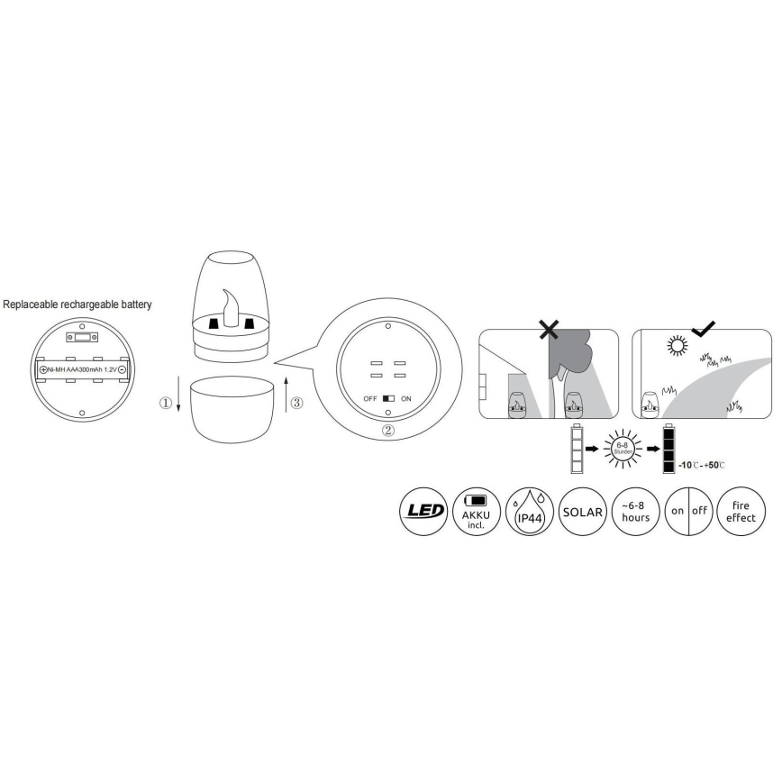 Globo - LED Solarna svetilka LED/0,02W/1,2V 1800K IP44 300 mAh