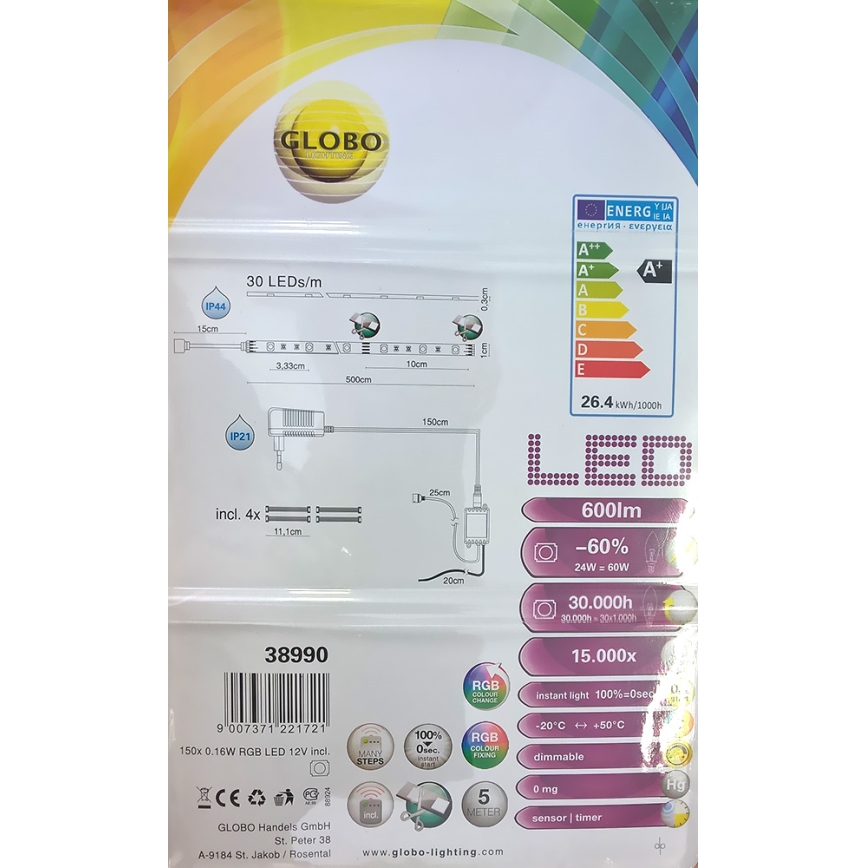 Globo 38990 - Kopalniški RGB LED trak LED BAND 150xLED/0,16W IP44