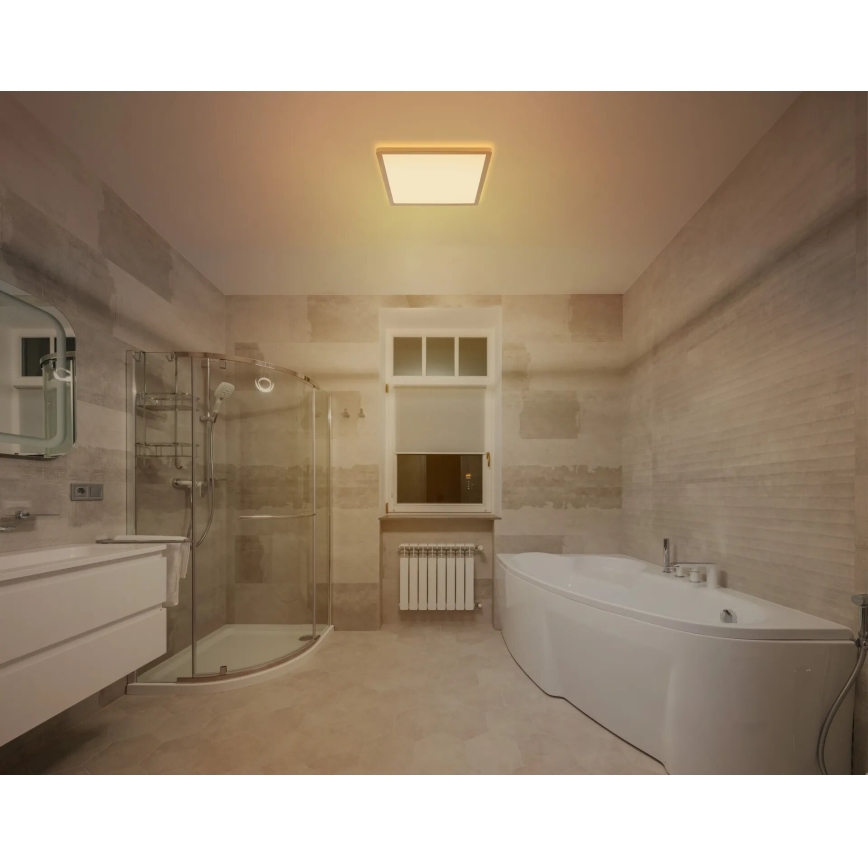 Globo - LED Kopalniška zatemnitvena stropna svetilka LED/18W/230V 3000K IP44 29,4x29,4 cm medenina