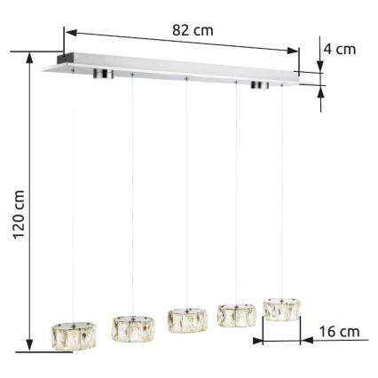 Globo - LED Lestenec na vrvici LED/52W/230V 4000K sijajni krom/prozorna