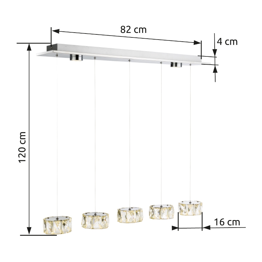 Globo - LED Lestenec na vrvici LED/52W/230V 4000K sijajni krom/prozorna