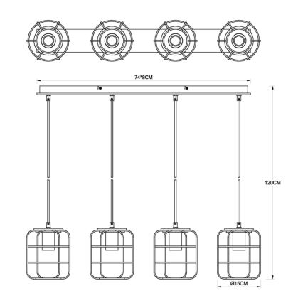 Globo - Lestenec na jeklenem kablu 4xE27/40W/230V