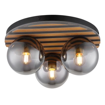 Globo - stropna svetilka 3xE27/40W/230V, premer 39 cm, rjava/zadimljena