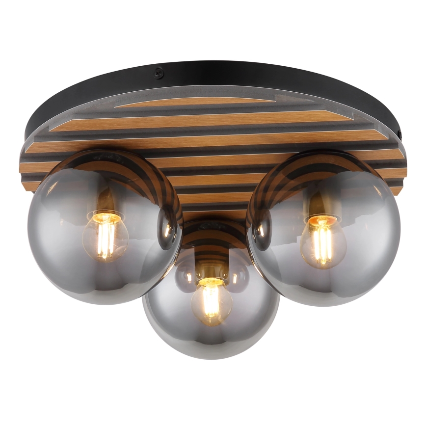 Globo - stropna svetilka 3xE27/40W/230V, premer 39 cm, rjava/zadimljena