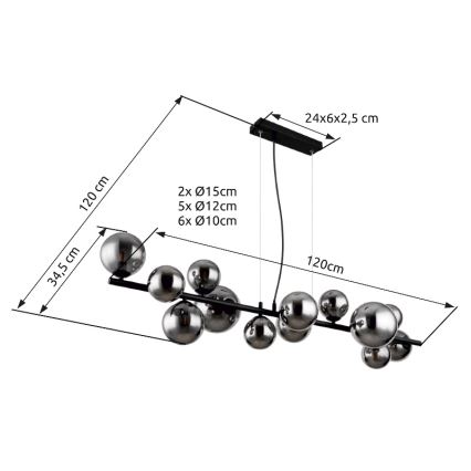 Globo - LED Lestenec na vrvici 13xG9/3,5W/230V dimna/črna