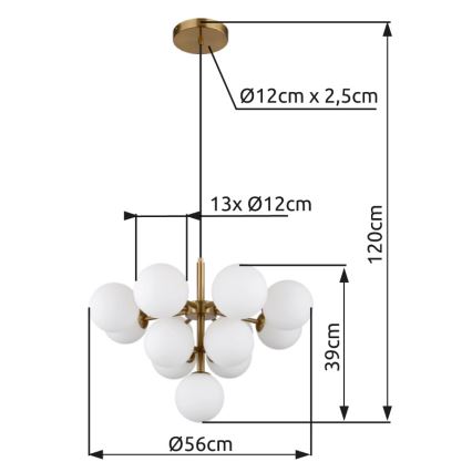 Globo - Lestenec na vrvici 13xG9/5W/230V pr. 56 cm zlata