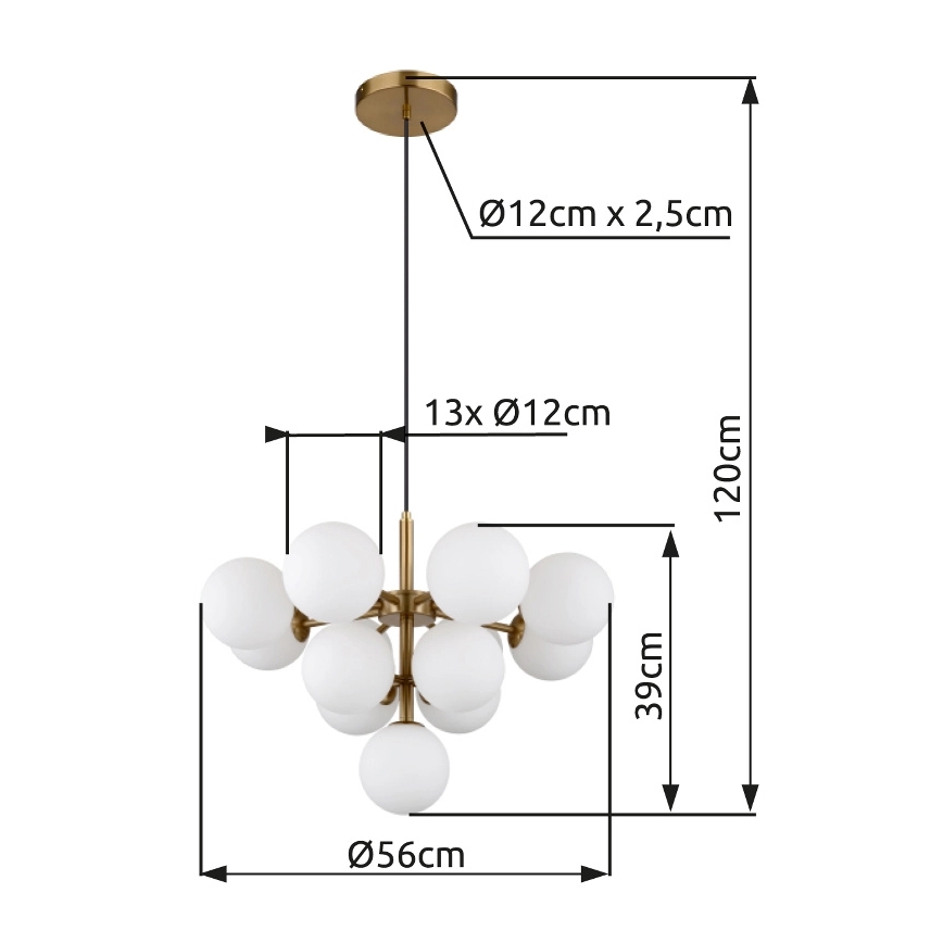 Globo - Lestenec na vrvici 13xG9/5W/230V pr. 56 cm zlata