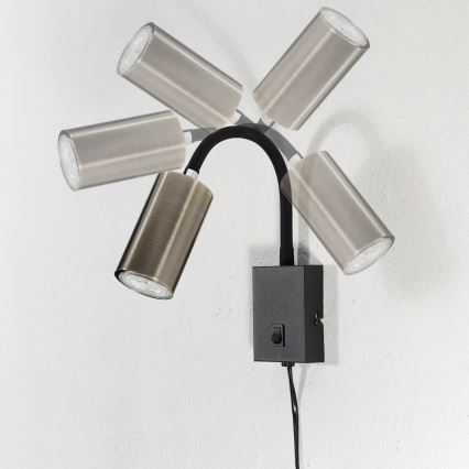 Globo - Nastavljiva stenska svetilka 1xGU10/25W/230V črna/medenina