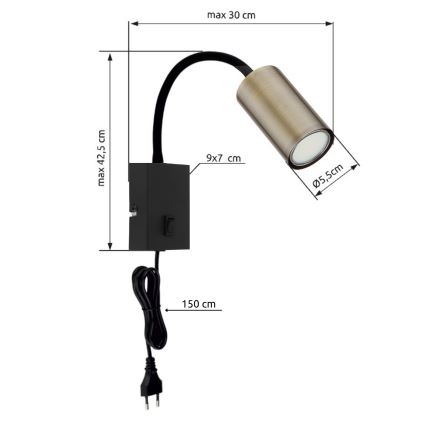Globo - Nastavljiva stenska svetilka 1xGU10/25W/230V črna/medenina
