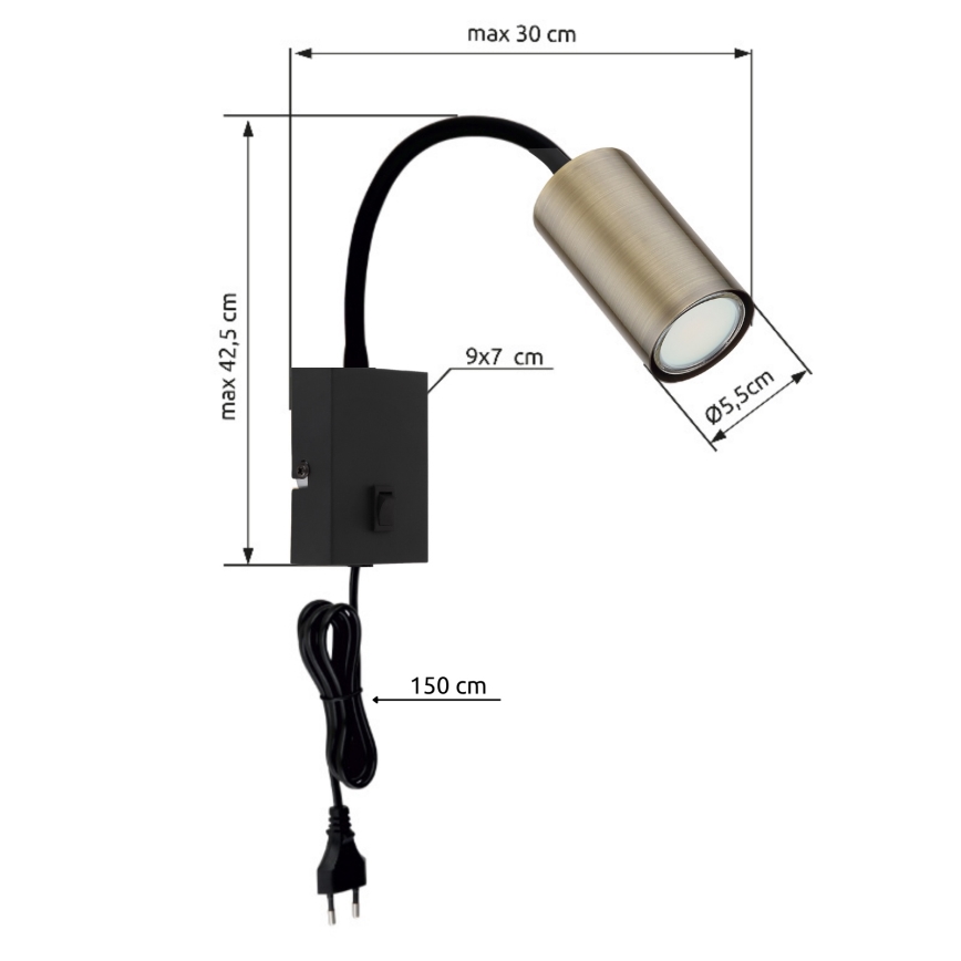 Globo - Nastavljiva stenska svetilka 1xGU10/25W/230V črna/medenina