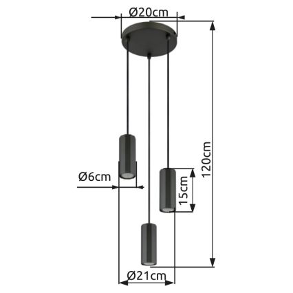 Globo - Lestenec na vrvici 3xGU10/25W/230V črna