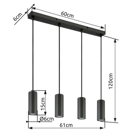 Globo - Lestenec na vrvici 4xGU10/25W/230V črna