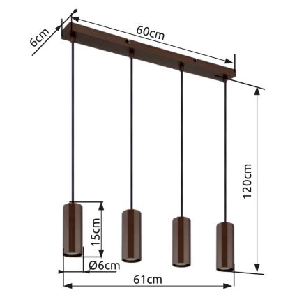 Globo - Lestenec na vrvici 4xGU10/25W/230V rjava