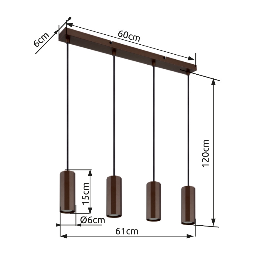 Globo - Lestenec na vrvici 4xGU10/25W/230V rjava