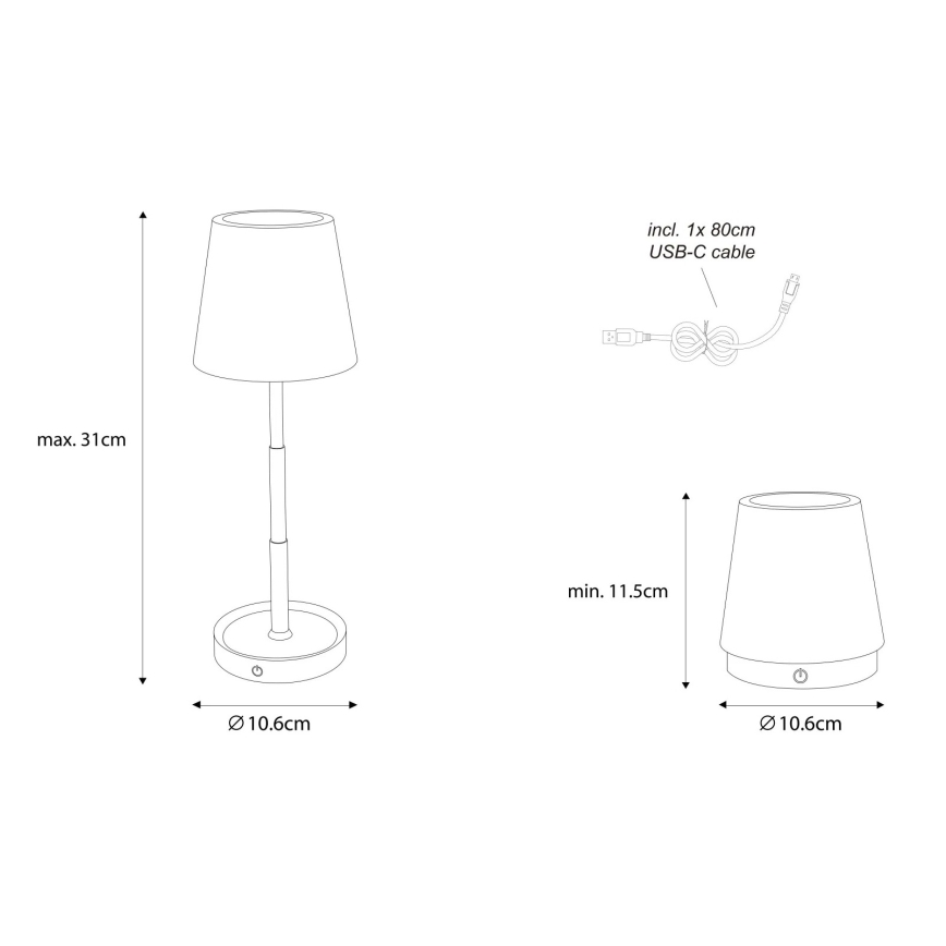 Globo - LED polnilna namizna svetilka z zatemnjevanjem na dotik LED/1,2W/5V 1200 mAh