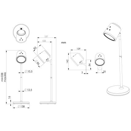 Globo - LED Zatemnitvena namizna svetilka na dotik 4v1 LED/6W/3,7V 3000K/4000K/6500K 1500 mAh USB črna