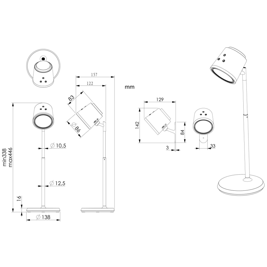 Globo - LED Zatemnitvena namizna svetilka na dotik 4v1 LED/6W/3,7V 3000K/4000K/6500K 1500 mAh USB črna