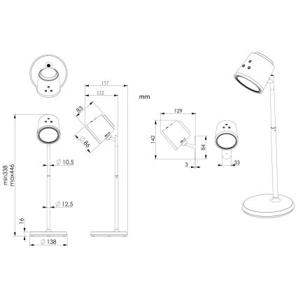 Globo - LED Zatemnitvena namizna svetilka na dotik 4v1 LED/6W/3,7V 3000K/4000K/6500K 1500 mAh USB bela