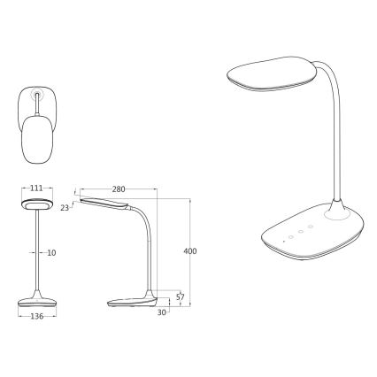 Globo - LED Zatemnitvena namizna svetilka na dotik LED/9W/230V 3000K/4000K/6500K CRI 90 črna
