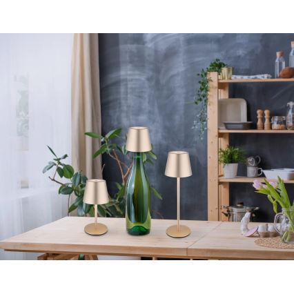 Globo - LED zatemnjevalna polnilna zunanja namizna svetilka 3 v 1, upravljanje na dotik, LED/3W/5V 3000/4000/5000K IP54 1800 mAh medenina