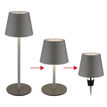 Globo - LED zatemnjevalna zunanja namizna svetilka na dotik, polnilna, 3 v 1, LED/3W/5V, 3000/4000/5000K, IP54, 1800 mAh, siva
