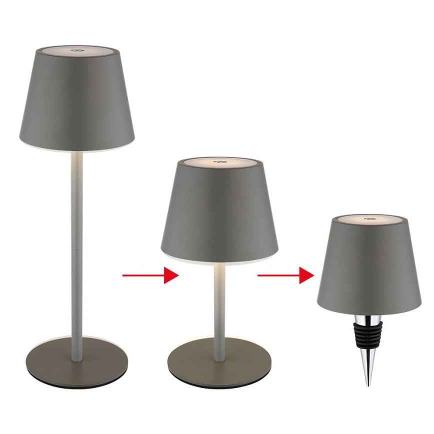 Globo - LED zatemnjevalna zunanja namizna svetilka na dotik, polnilna, 3 v 1, LED/3W/5V, 3000/4000/5000K, IP54, 1800 mAh, siva