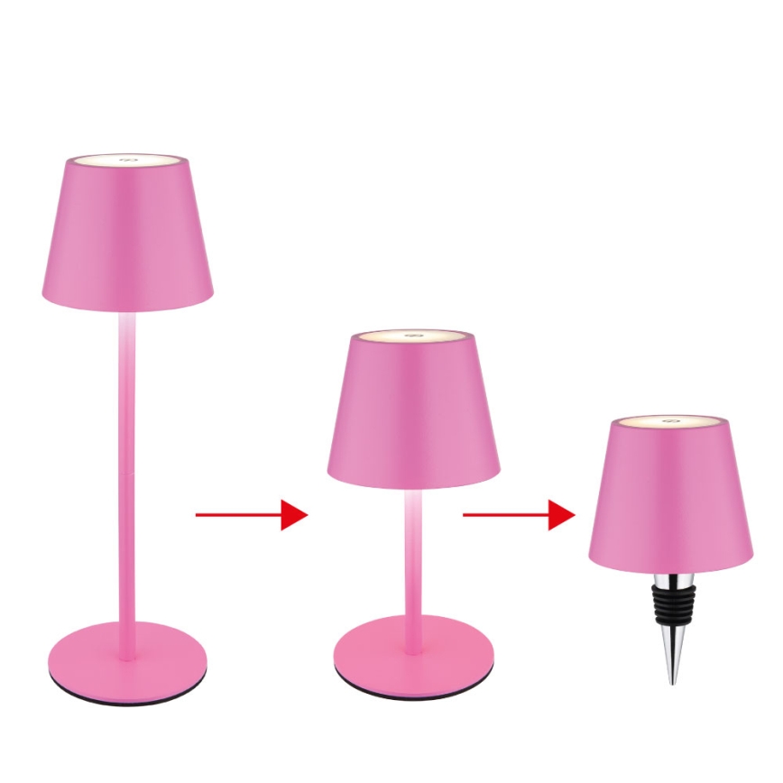 Globo - LED s prilagodljivo svetlostjo in upravljanjem na dotik, polnilna zunanja namizna svetilka 3 v 1 LED/3W/5V 3000/4000/5000K IP54 1800 mAh rožnata