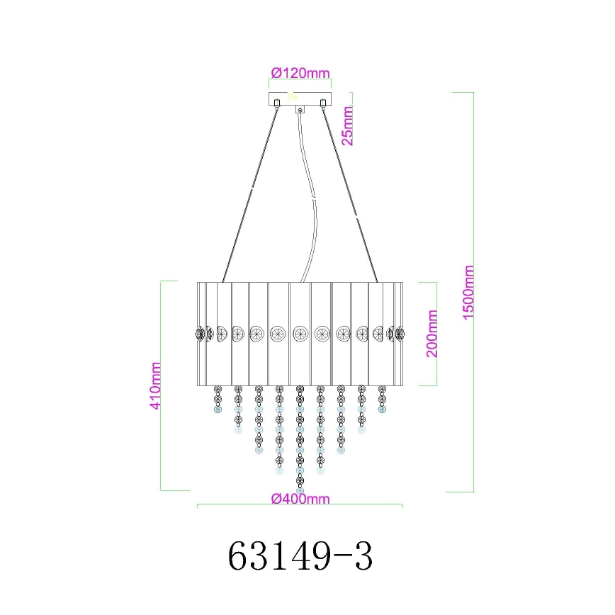 Globo - Lestenec na vrvici 3xE27/40W/230V pr. 40 cm