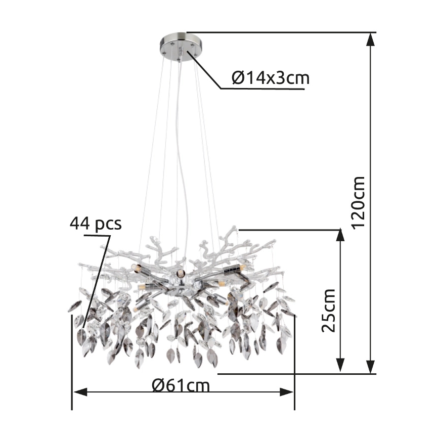 Globo - Lestenec na vrvici 8xG9/8W/230V pr. 61 cm sijajni krom