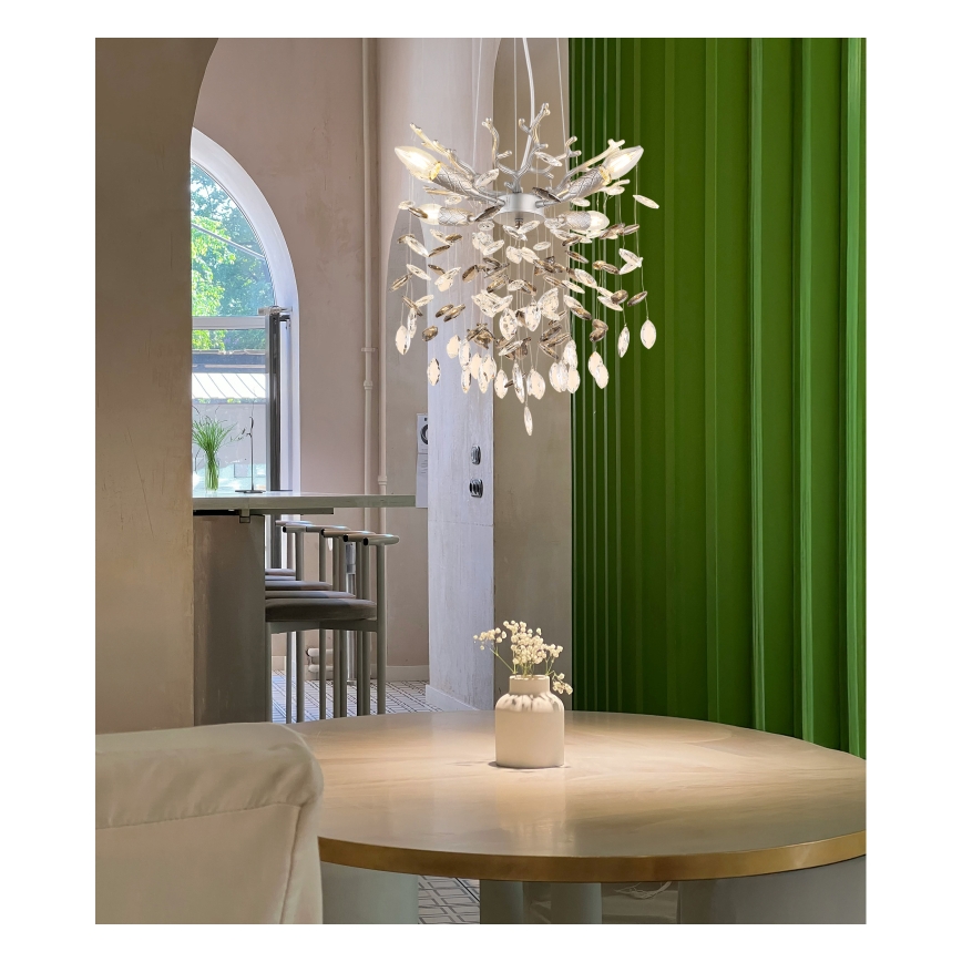 Globo - lestenec na jeklenem lanku 4xE14/40W/230V srebrn