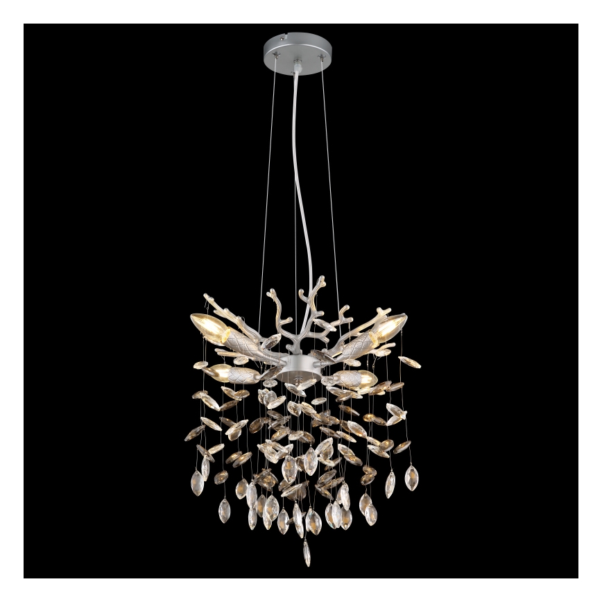 Globo - lestenec na jeklenem lanku 4xE14/40W/230V srebrn