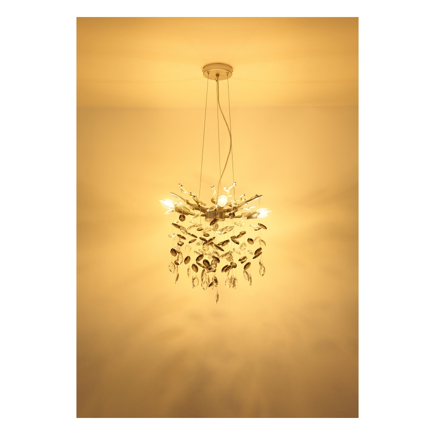 Globo - lestenec na jeklenem lanku 4xE14/40W/230V srebrn