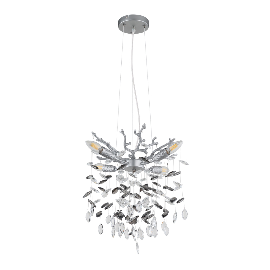 Globo - lestenec na jeklenem lanku 4xE14/40W/230V srebrn