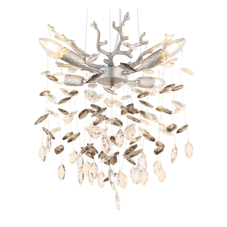 Globo - lestenec na jeklenem lanku 4xE14/40W/230V srebrn