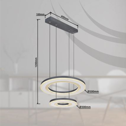 Globo - LED Zatemnitveni lestenec na vrvici LED/50W/230V 2700-6000K pr. 50 cm črna + Daljinski upravljalnik