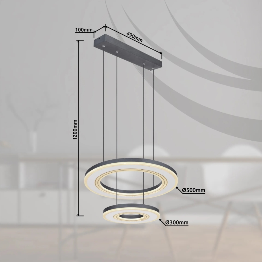 Globo - LED Zatemnitveni lestenec na vrvici LED/50W/230V 2700-6000K pr. 50 cm črna + Daljinski upravljalnik