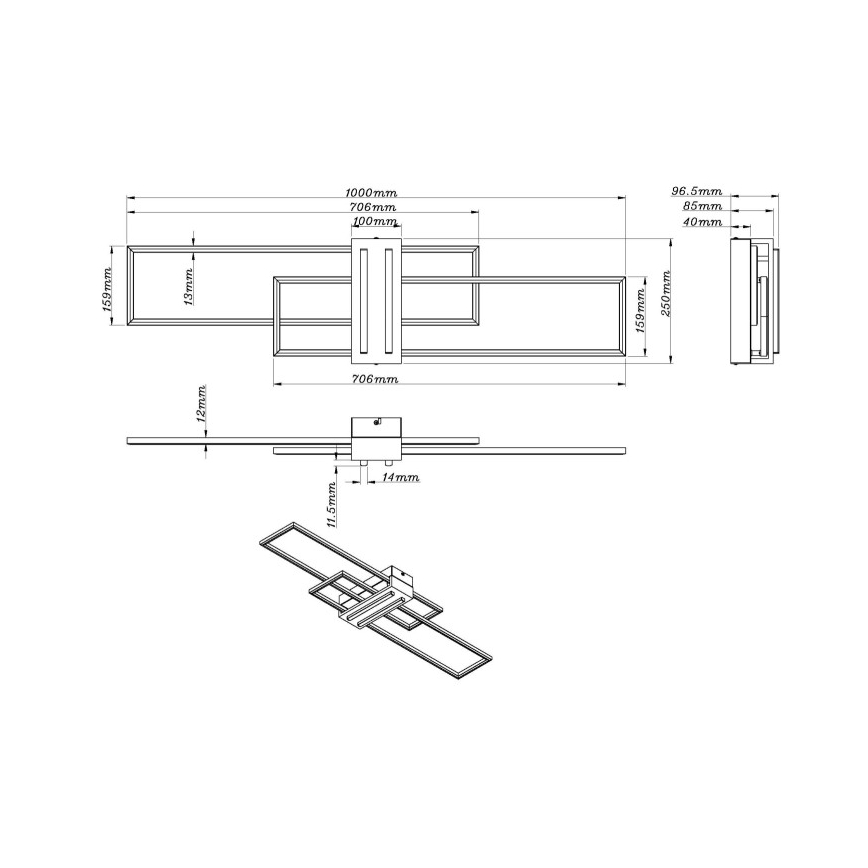 Globo - LED Stropna svetilka LED/40W/230V 3000K 25x100 cm črna