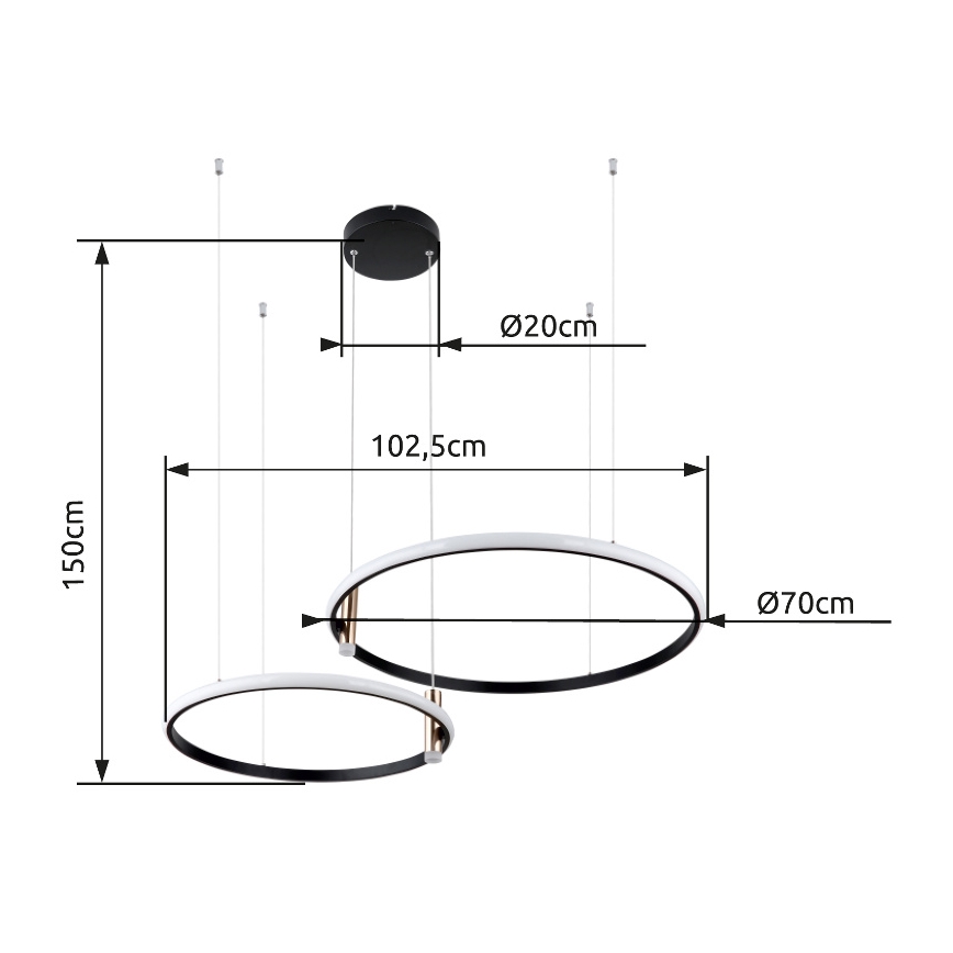 Globo - LED Zatemnitveni lestenec na vrvici LED/55W/230V 2700-6000K črna + Daljinski upravljalnik