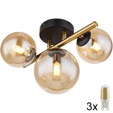 Globo - LED Lestenec RIHA 3xG9/3,5W/230V medenina