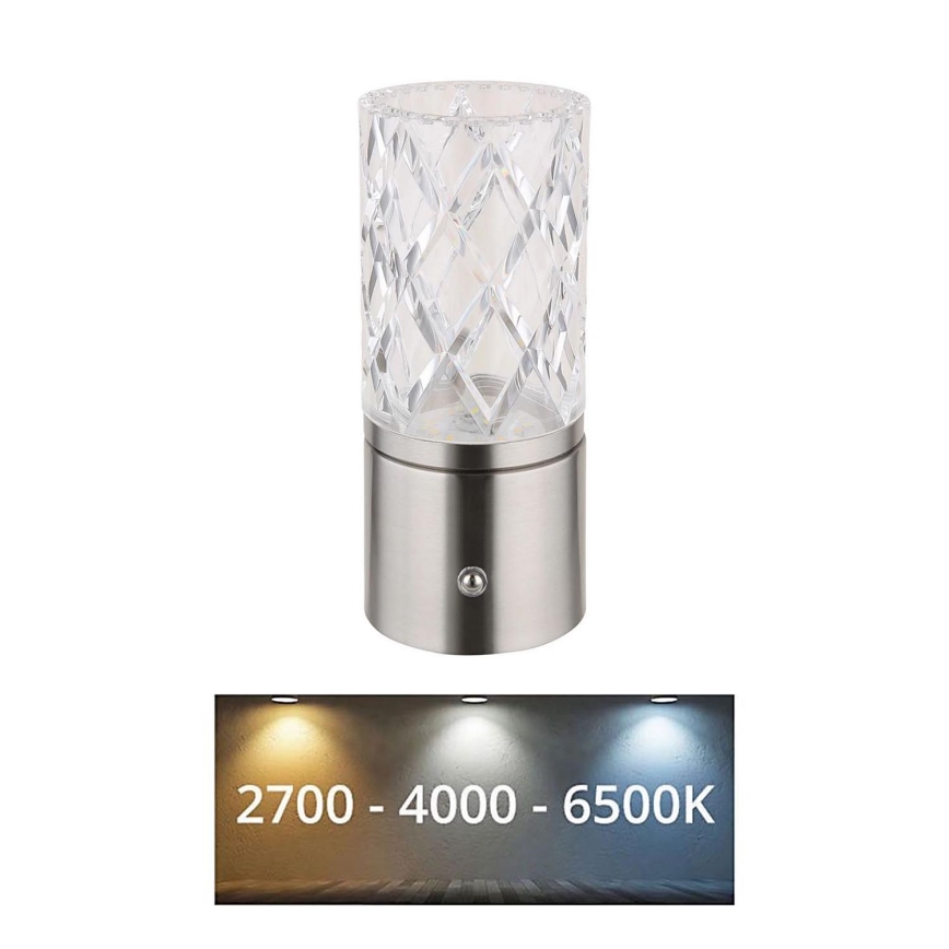 Globo - LED Zatemnitvena namizna svetilka na dotik LED/2,5W/3,7V 2700K/4000K/6500K 1800 mAh USB mat krom