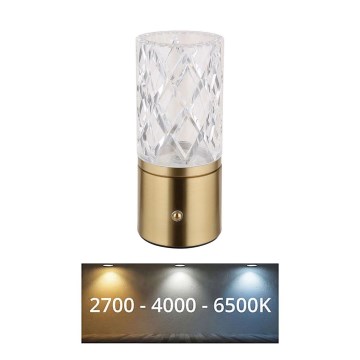 Globo - LED Zatemnitvena namizna svetilka na dotik LED/2,5W/3,7V 2700K/4000K/6500K 1800 mAh USB zlata